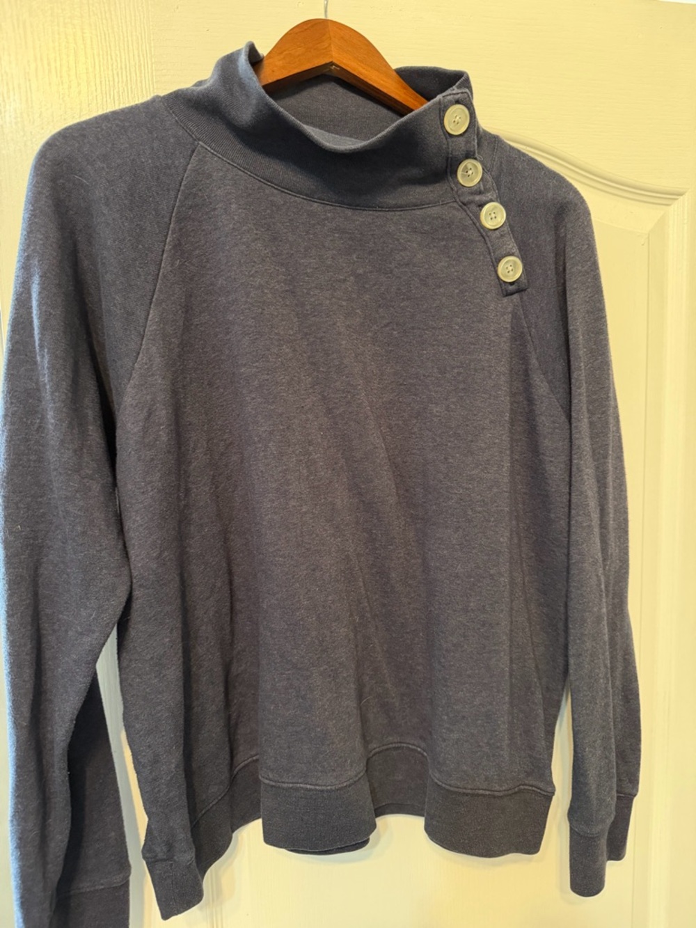 J. Crew Slate Blue Button-Shoulder Funnel Neck Sweater
